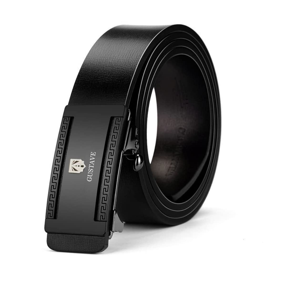 GUSTAVE Men Adjustable Leather-Leather Belt Adjustable Auto Lock Buckle Belt (Black) GUSTAVE Men Adjustable Leather-Leather Belt Adjustable Auto Lock Buckle Belt (Black)
